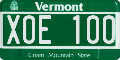 VT license plate XOE100