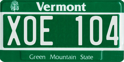 VT license plate XOE104