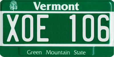 VT license plate XOE106