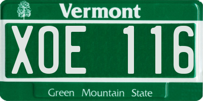 VT license plate XOE116