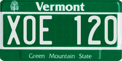 VT license plate XOE120
