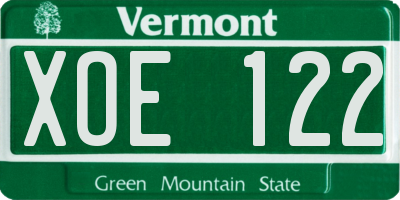VT license plate XOE122