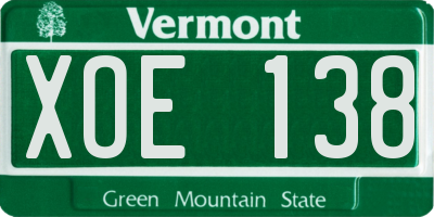 VT license plate XOE138