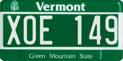 VT license plate XOE149