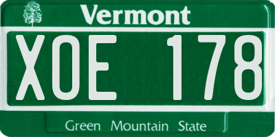 VT license plate XOE178