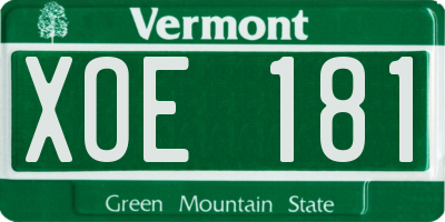 VT license plate XOE181