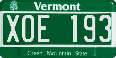 VT license plate XOE193