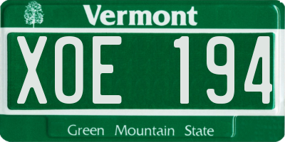 VT license plate XOE194