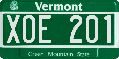 VT license plate XOE201