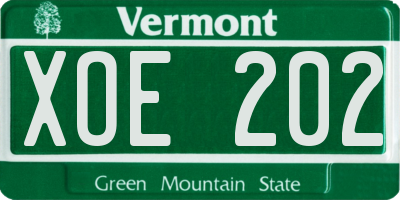 VT license plate XOE202