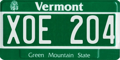 VT license plate XOE204