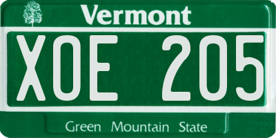 VT license plate XOE205