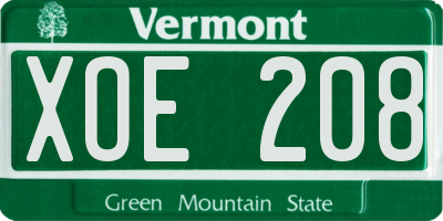VT license plate XOE208