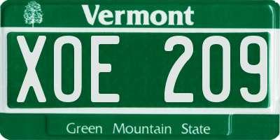 VT license plate XOE209