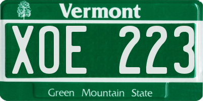 VT license plate XOE223