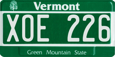 VT license plate XOE226