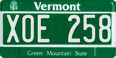 VT license plate XOE258