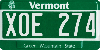 VT license plate XOE274
