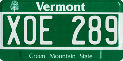 VT license plate XOE289