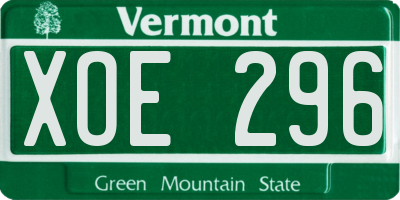 VT license plate XOE296