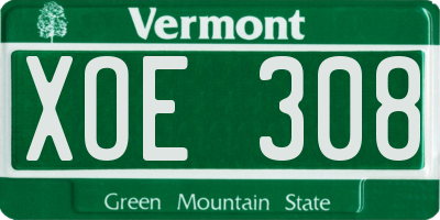 VT license plate XOE308