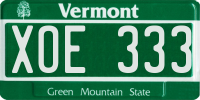 VT license plate XOE333