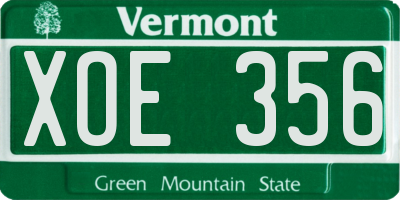 VT license plate XOE356