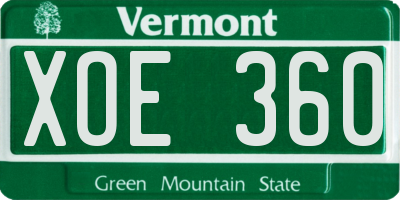 VT license plate XOE360