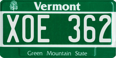 VT license plate XOE362