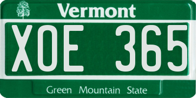 VT license plate XOE365