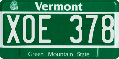 VT license plate XOE378