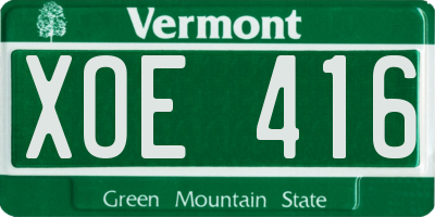 VT license plate XOE416