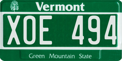 VT license plate XOE494