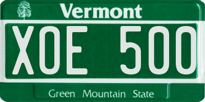 VT license plate XOE500