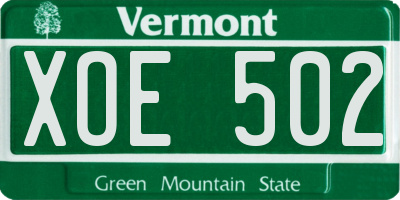 VT license plate XOE502