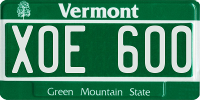 VT license plate XOE600