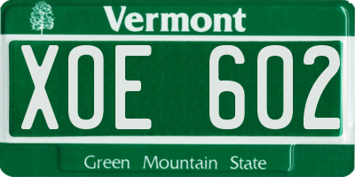 VT license plate XOE602