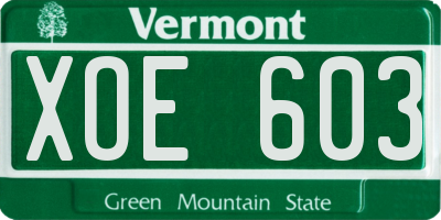 VT license plate XOE603