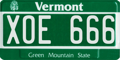 VT license plate XOE666