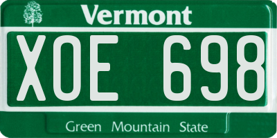 VT license plate XOE698