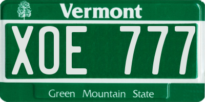VT license plate XOE777