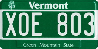 VT license plate XOE803