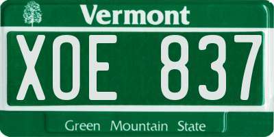 VT license plate XOE837