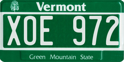 VT license plate XOE972