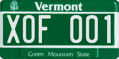 VT license plate XOF001