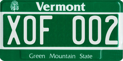 VT license plate XOF002