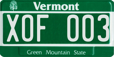 VT license plate XOF003