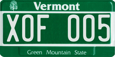 VT license plate XOF005