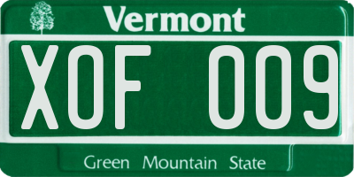 VT license plate XOF009