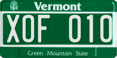 VT license plate XOF010